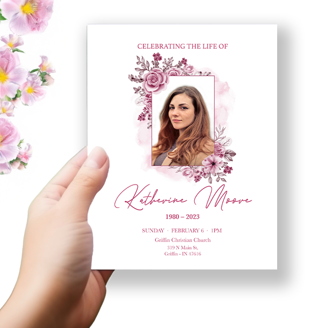 Show details for Pink Floral Funeral Program