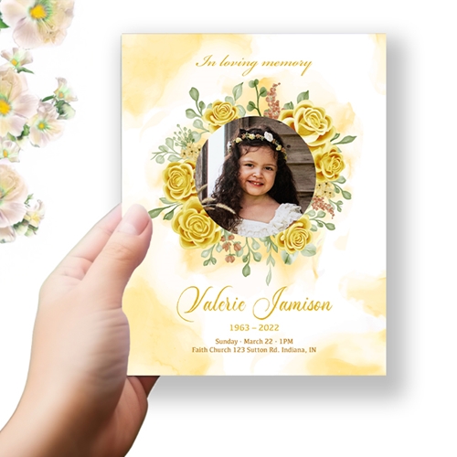 Show details for Yellow Floral Funeral Program