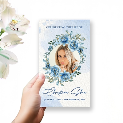 Show details for Blue Round Floral Trifold Program