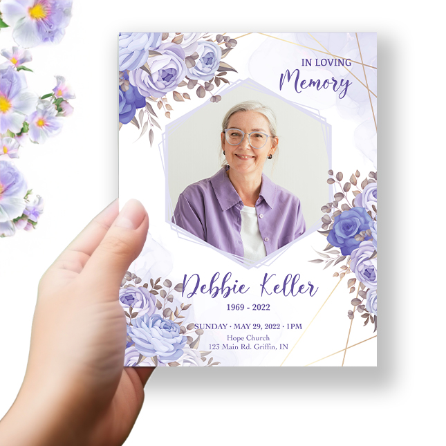 Show details for Purple Gold Floral Funeral Program