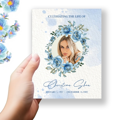 Show details for Blue Round Floral Funeral Program