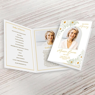 Show details for White Floral Border Funeral Program