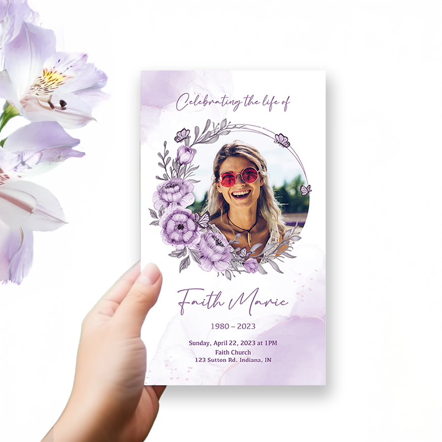 Show details for Purple Floral Trifold Program