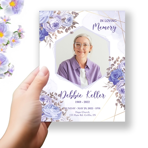 Show details for Purple Gold Floral Funeral Program