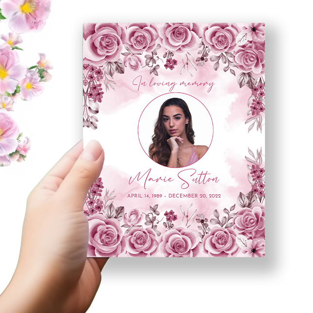 Show details for Pink Floral Border Funeral Program