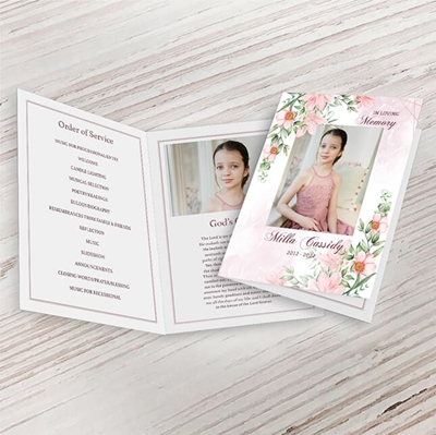 Show details for Pink Gold Floral Funeral Program